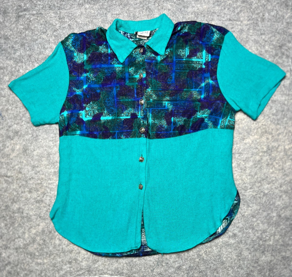 Vintage 80's Brittany Nicole Women's Blue Short Sleeve Blouse Size 20W USA Made